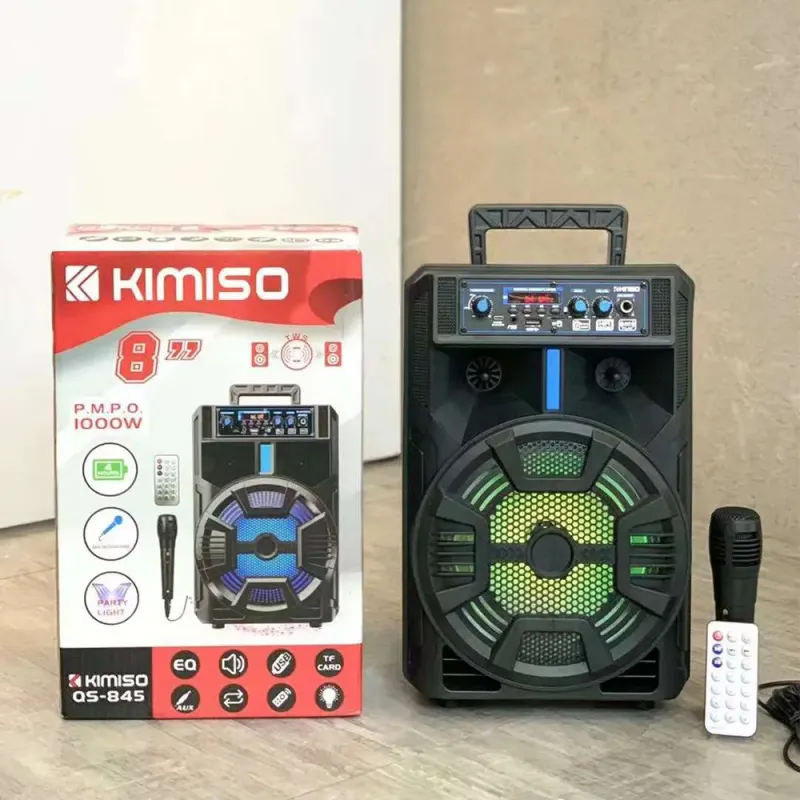 Портативна колонка Kimiso QS-845 з мікрофоном та світломузикою (USB/BT/FM)