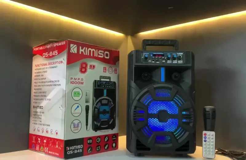 Портативна колонка Kimiso QS-845 з мікрофоном та світломузикою (USB/BT/FM)