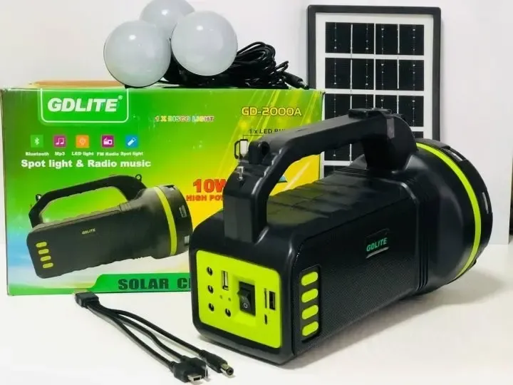 Портативна сонячна система GDLITE GD-2000А універсальна сонячна панель повербанк FM радіо OK