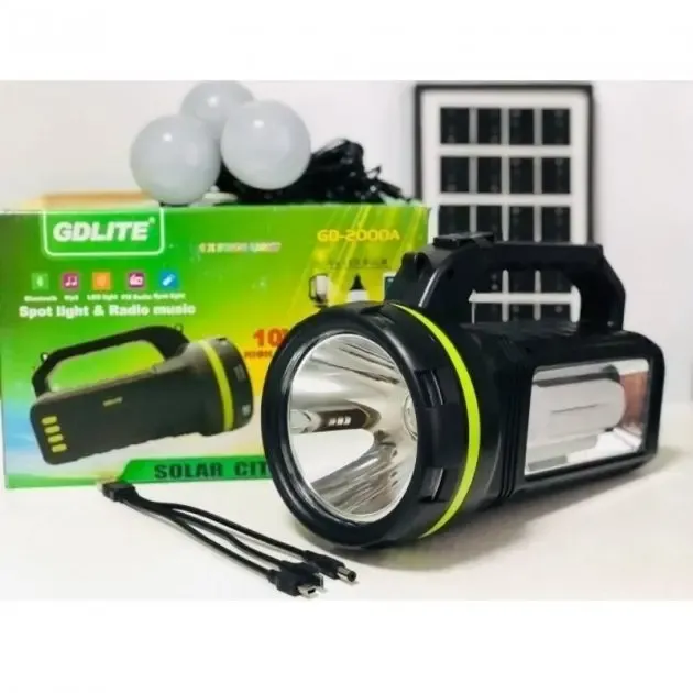 Портативна сонячна система GDLITE GD-2000А універсальна сонячна панель повербанк FM радіо OK