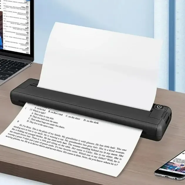 Портативний акумуляторний термопринтер M15 для друку на термопапері А4, бездротовий, Bluetooth/USB, чорний