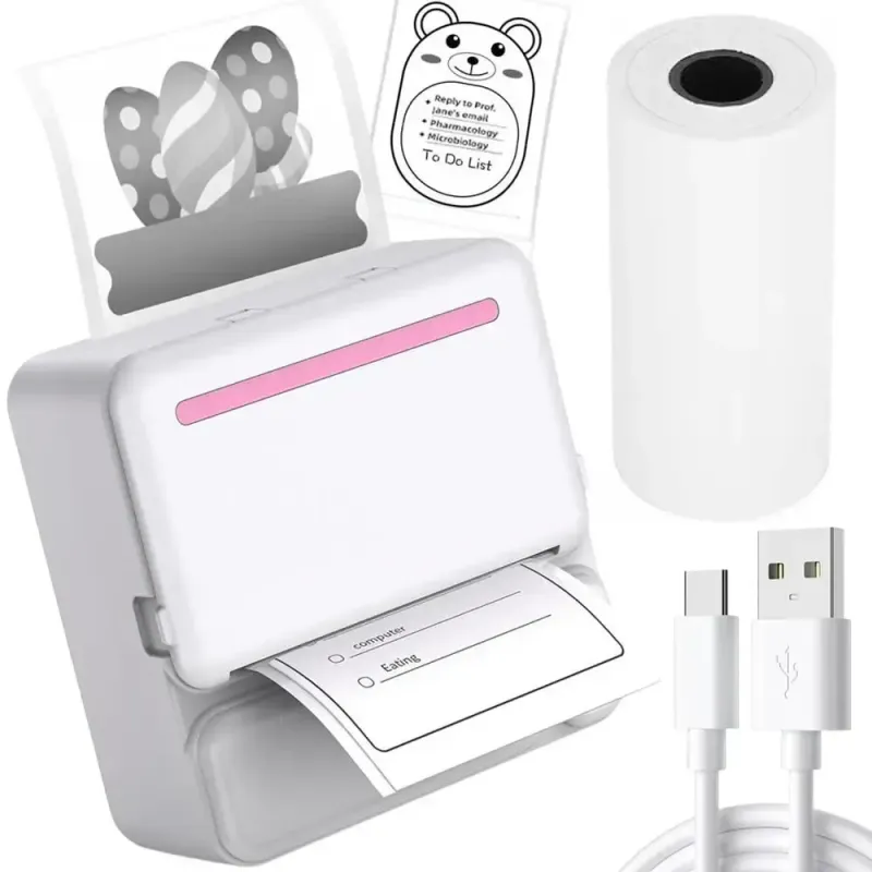 Портативний термопринтер з Bluetooth + рулон термопаперу, C19 / Міні принтер для друку