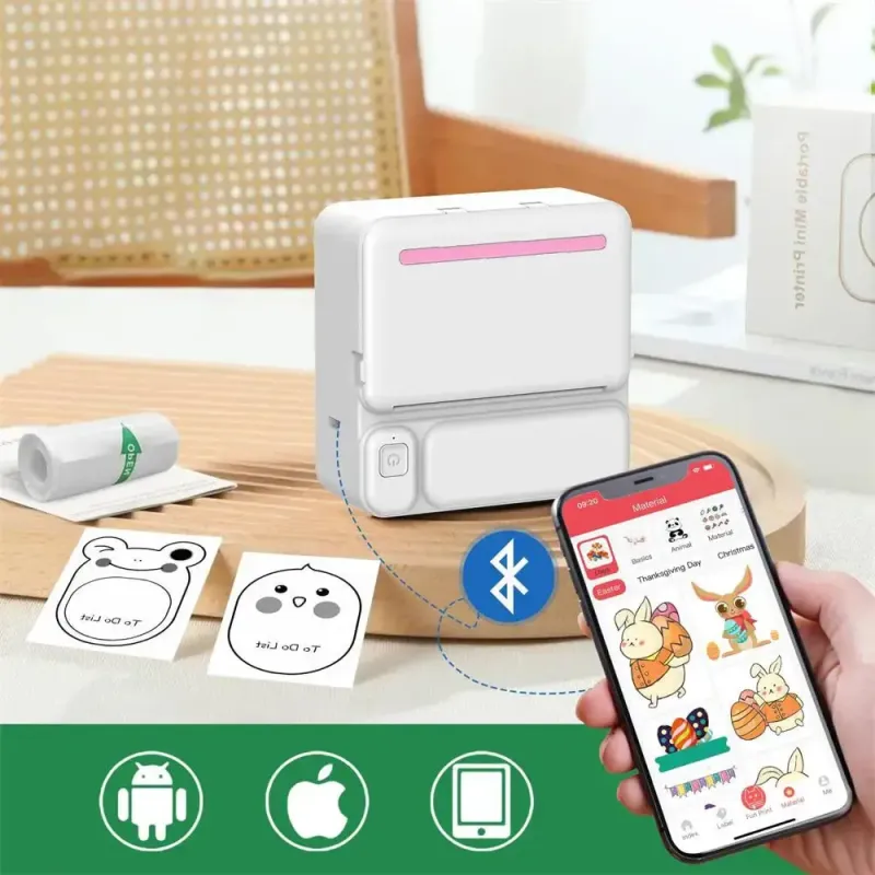 Портативний термопринтер з Bluetooth + рулон термопаперу, C19 / Міні принтер для друку
