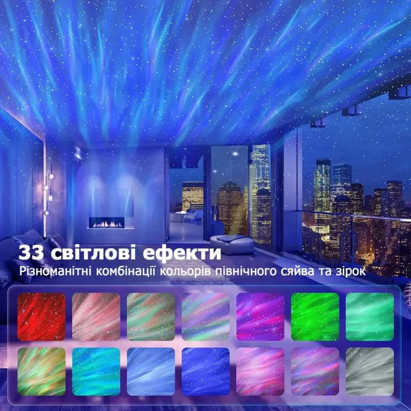 Проектор-нічник зоряного неба з колонкою та путом Північне сяйво