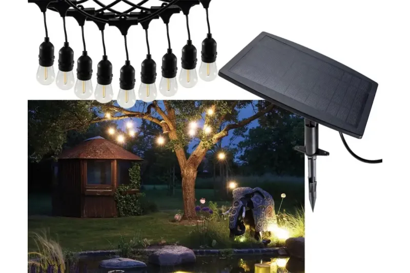 Ретро гірлянда на потужній сонячній батареї 5 м 15 лампочок Bulbs