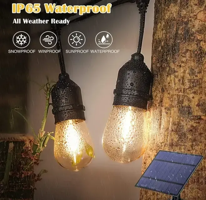 Ретро гірлянда на потужній сонячній батареї 5 м 15 лампочок Bulbs