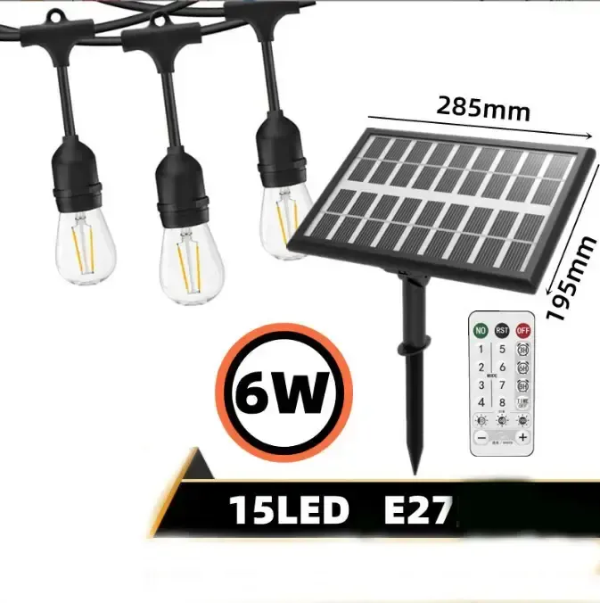 Ретро гірлянда на потужній сонячній батареї 5 м 15 лампочок Bulbs
