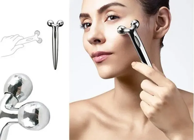 Роликовий ручний масажер для обличчя з 3D кульками LBJ-116B 3D Massager Сріблястий