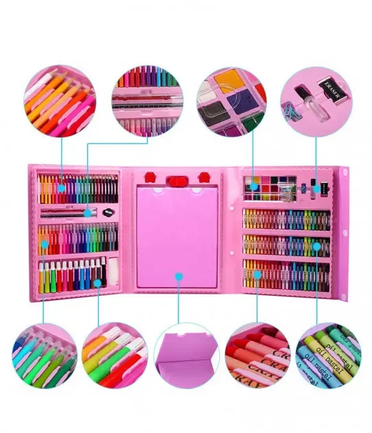 Рожевий Набір для малювання у валізі з мольбертом 208 предметів
