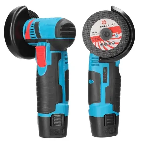 Професійна акумуляторна болгарка Meterk 500W 12V, Кутова шліфувальна машина 76 мм на акумуляторі, шліфувальна машина 19500 об/хв в кейсі Синя