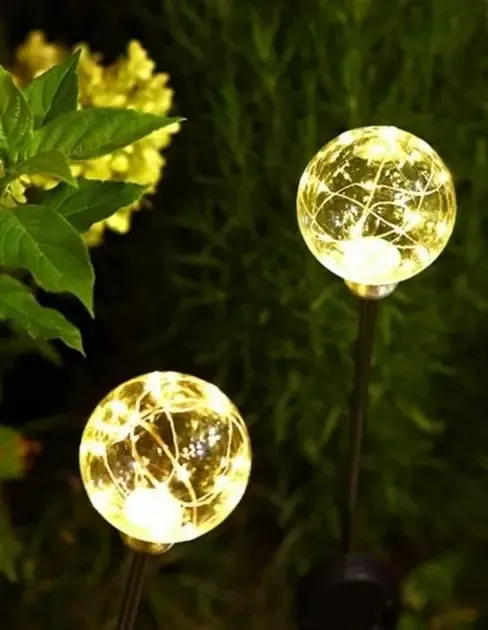 Садовий декоративний газонний світильник "Шар прозорий" 3000К H-70см D-8см на сонячній батареї