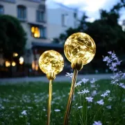 Садовий декоративний газонний світильник "Шар прозорий" 3000К H-70см D-8см на сонячній батареї