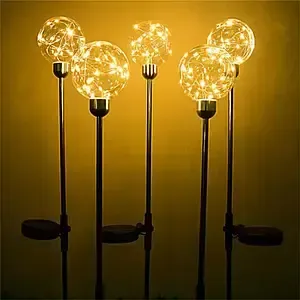 Садовий декоративний газонний світильник "Шар прозорий" 3000К H-70см D-8см на сонячній батареї