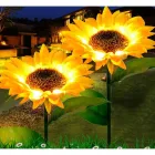 Садовий світильник на сонячній батареї Соняшник, 75 см, Теплий білий / Газовий світлодіодний ліхтар