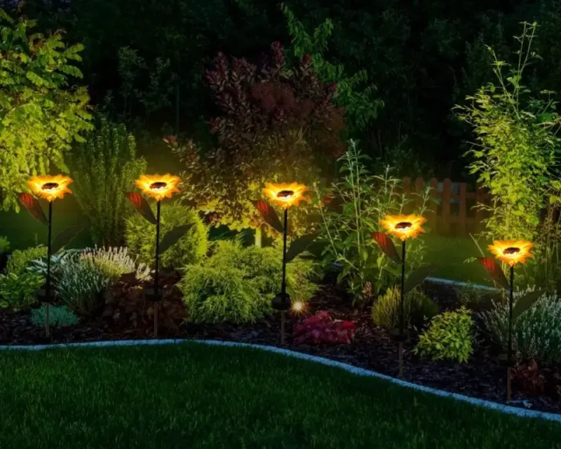 Садовий світильник на сонячній батареї Соняшник, 75 см, Теплий білий / Газовий світлодіодний ліхтар