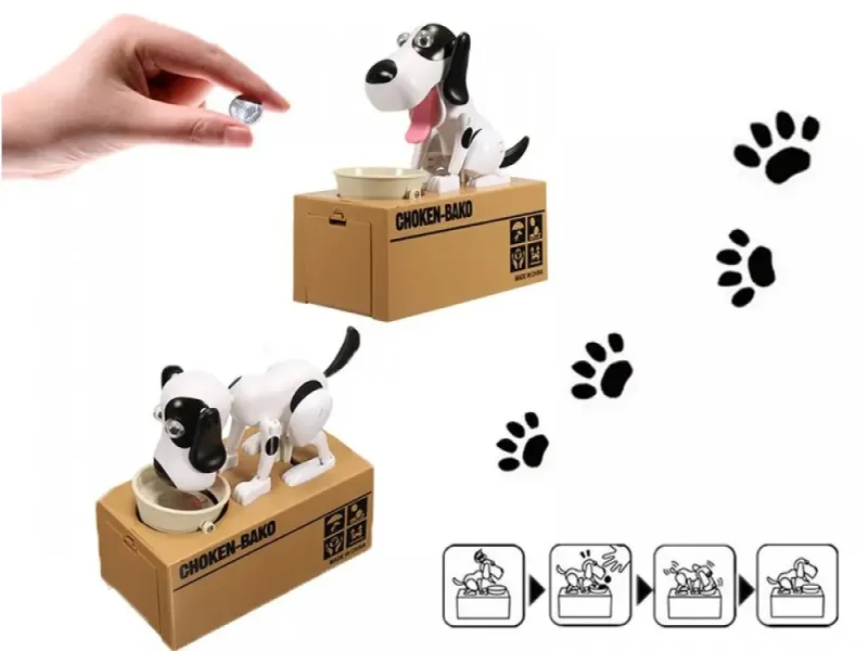 Собака поїдає монети скарбничка Choken-Bako , Чорно-білий