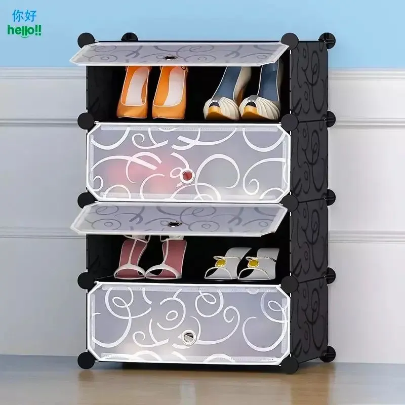 Шафа пластикова для взуття MP A1-4, 37x37x90 см, Чорна / Тумба для взуття на 4 секції / Шафа для взуття