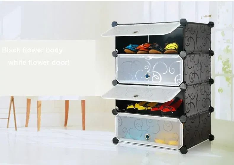 Шафа пластикова для взуття MP A1-4, 37x37x90 см, Чорна / Тумба для взуття на 4 секції / Шафа для взуття