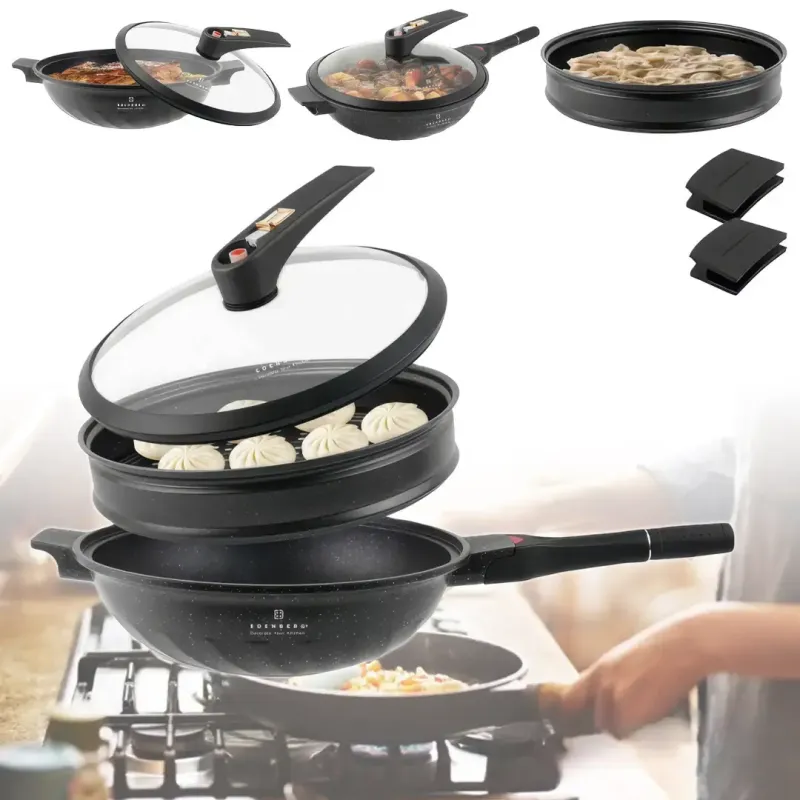 Сковорода алюмінієва 3 в 1 на 32 см з антипригарним покриттям EDENBERG EB-12112 Вок-сотейник-пароварка