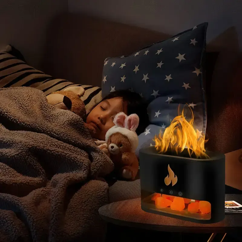 Соляна лампа з ультразвуковим зволожувачем повітря 3-в-1 Doctor-101 Flame. Сольовий світильник нічник з димом, 4 кольори підсвічування