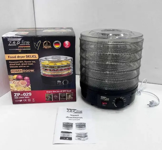Сушарка для овочів та фруктів Zepline ZP-029 сушарка дегідрататор 800 Вт Чорна