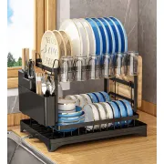 Сушарка для посуду JYG (двоярусна, з нержавіючої сталі), чорна, товари для дому