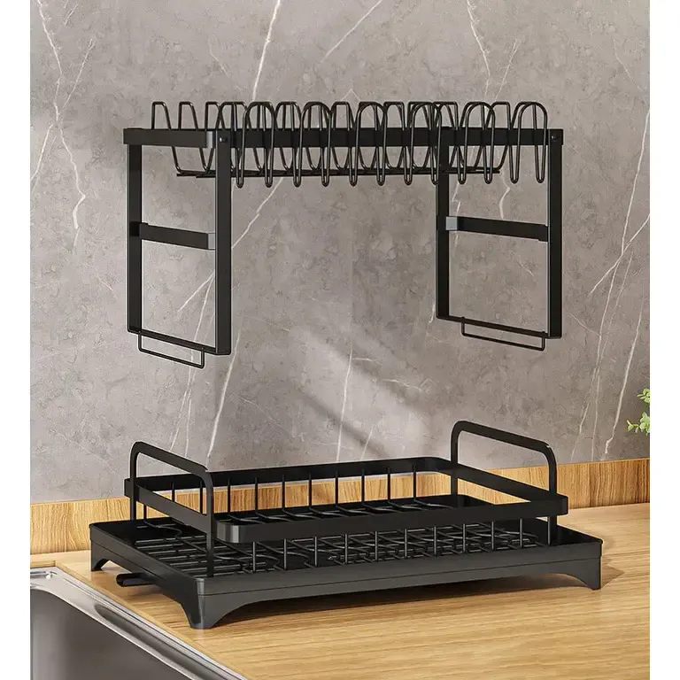 Сушарка для посуду JYG (двоярусна, з нержавіючої сталі), чорна, товари для дому