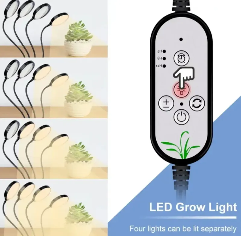 Світлодіодна фітолампа для рослин Suntech на 4 головки повний спектр з таймером та гнучким кронштейном