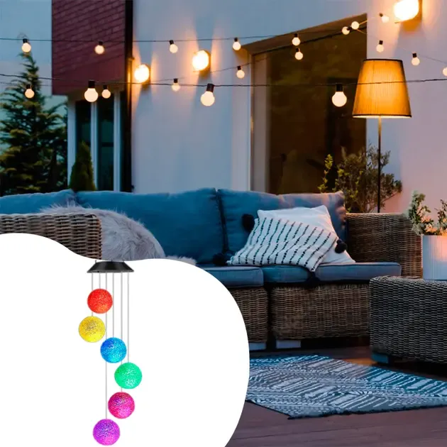 Світлодіодна вулична гірлянда WHISKET, на сонячній батареї, RGB, кришталеві кулі, 6 см