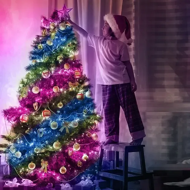 Світлодіодна розумна гірлянда Smart Роса RGB 100 LED з Bluetooth для ялинки від USB 10м