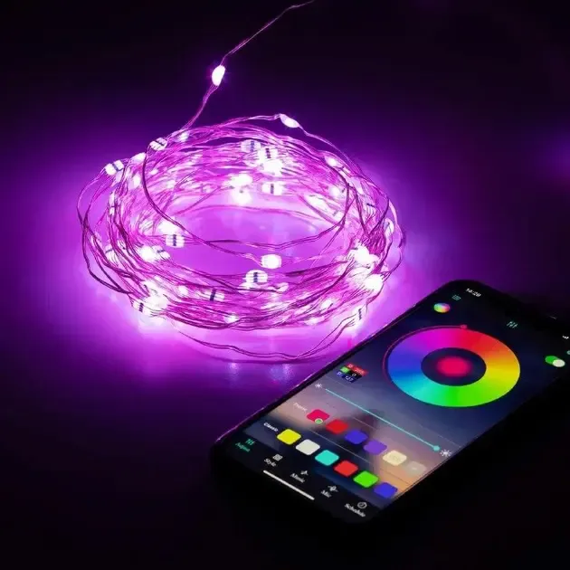 Світлодіодна розумна гірлянда Smart Роса RGB 100 LED з Bluetooth для ялинки від USB 10м