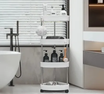 Кутовий стелаж для ванної кімнати 4 яруси, на коліщатках (85х28х22см),Corner storage rack