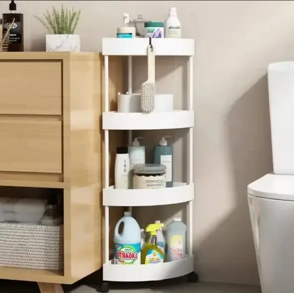 Кутовий стелаж для ванної кімнати 4 яруси, на коліщатках (85х28х22см),Corner storage rack