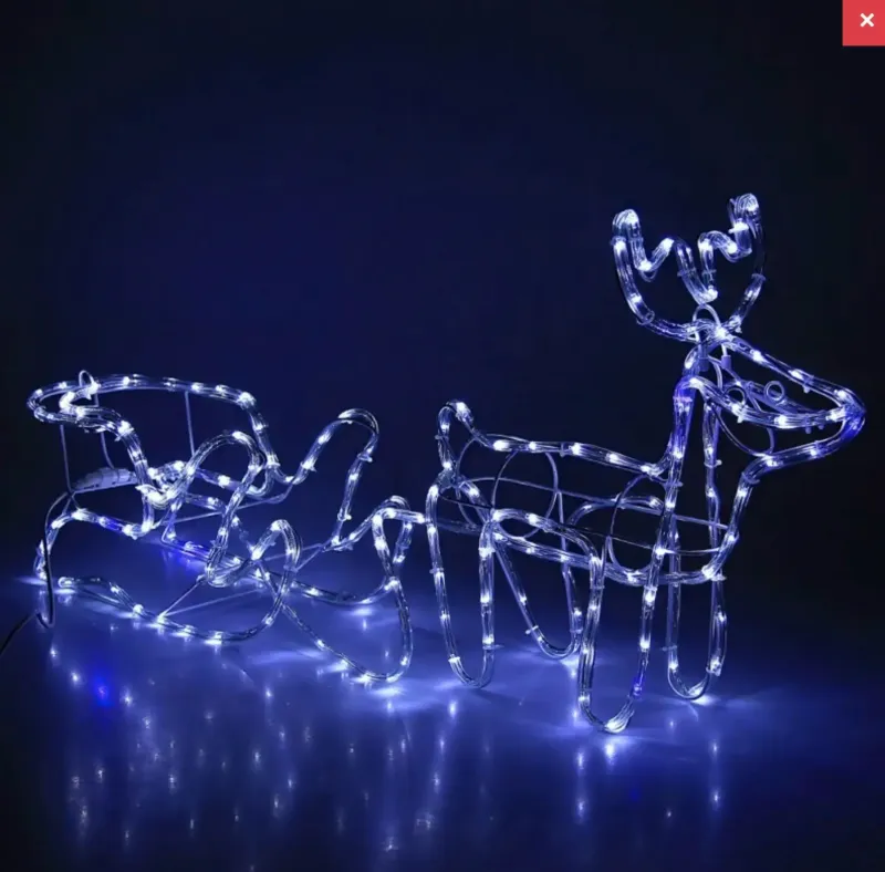 Вуличний новорічний олень із дюралайту маленький із санями від мережі