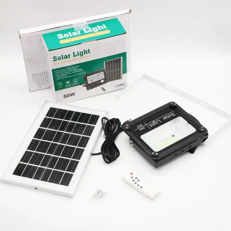 Вуличний прожектор-світильник із сонячною панеллю + пульт, 50W, W722 / Акумуляторний ліхтар на сонячній батареї