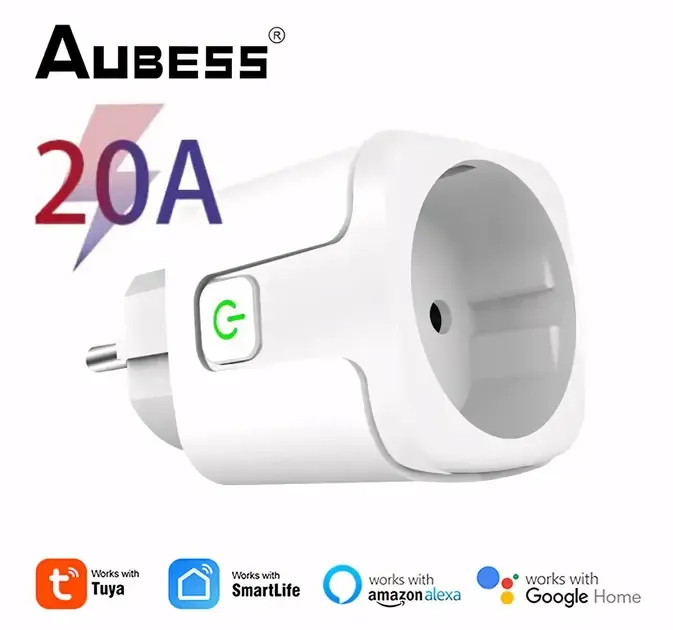 Розумна смарт WiFi розетка 20А з лічильником електроенергії та таймером Біла Розетка Smart Plug з енергометром