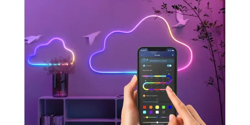 Розумна гнучка LED Neon RGB стрічка-шланг 2 метрів від USB управління режимами з телефону, Bluetooth додаток, пульт