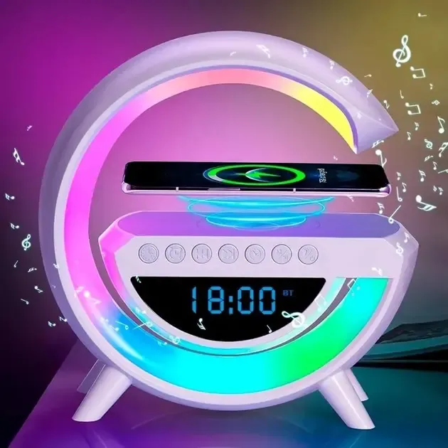 Розумний світильник з будильником/Нічник з бездротовою зарядкою для телефону/Bluetooth-колонка