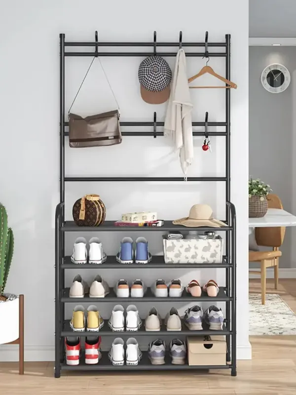 чорна Універсальна вішалка для одягу New simple floor clothes rack 5 полиць