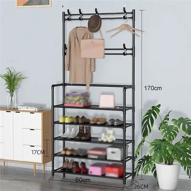 чорна Універсальна вішалка для одягу New simple floor clothes rack 5 полиць