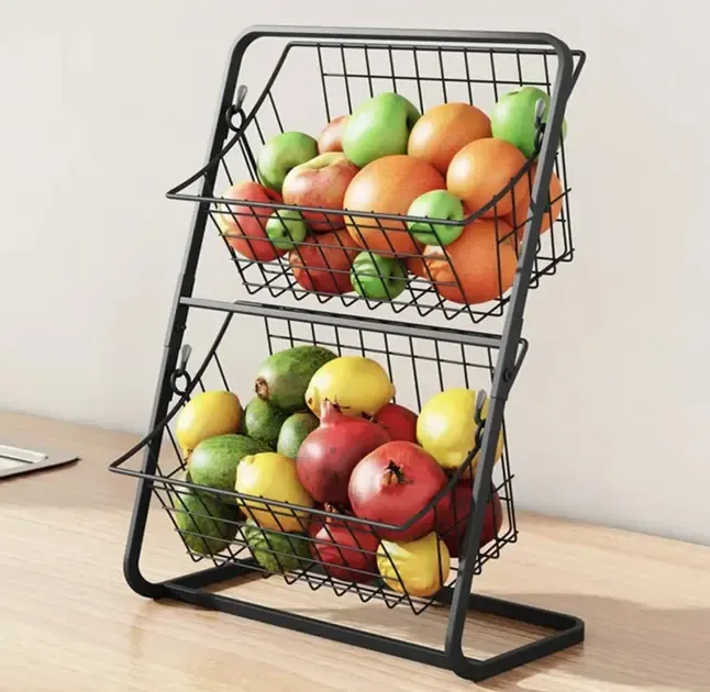 Універсальний кухонний металевий органайзер, двостороння полиця для овочів, фруктів, приправ (39x28x18см)