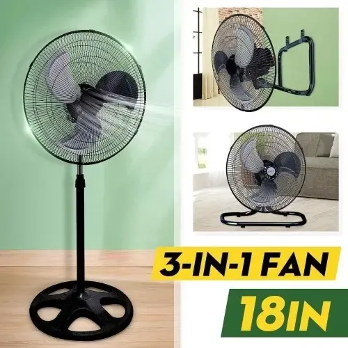 Вентилятор 3 в1 Wimpex 1807 Чорно - Сріблястий підлоговий настільний настінний охолоджувач з 3 швидкостями