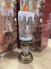 Дід Мороз Декоративна новорічна LED свічка зі снігом, 25см, від батарейок та USB