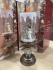 Сніговик  новорічна LED свічка зі снігом, 25см, від батарейок та USB