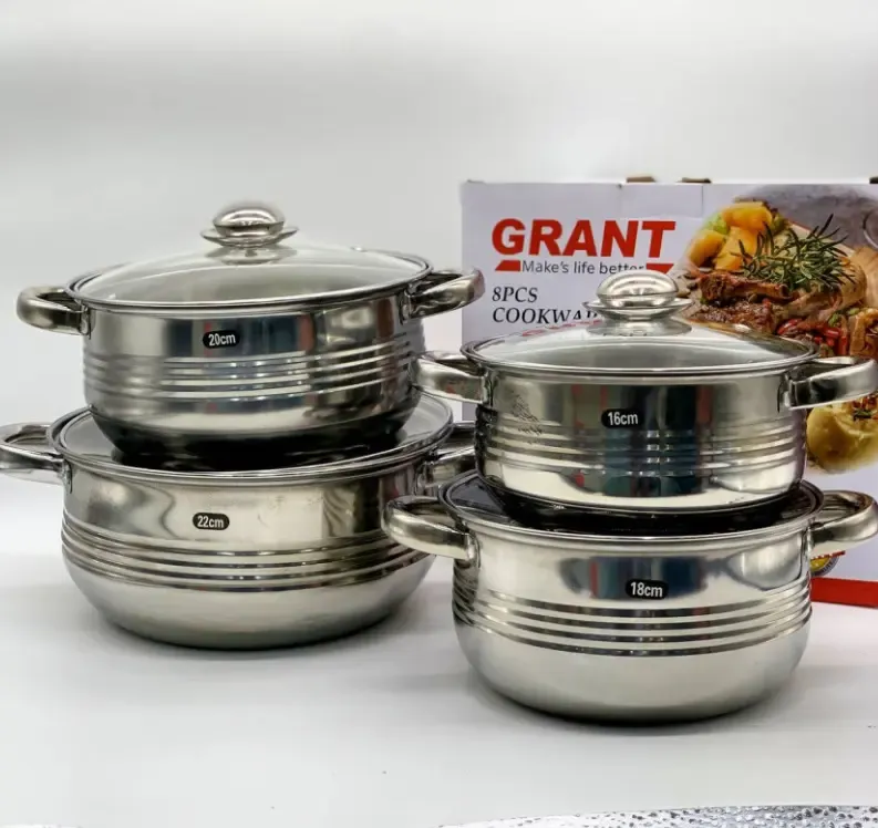 Набір посуду Unique UN-7020 8 предметів / Каструлі з нержавіючої сталі / Скромні термостійкі кришки