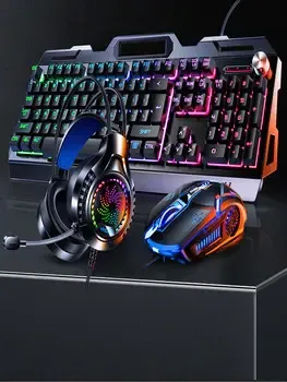 Ігровий комплект клавіатура та миша навушники килимок 4в1 Linmoni TF-400 Kit з RGB підсвічуванням для геймерів