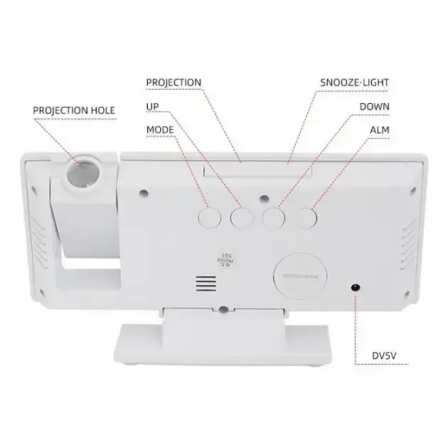 Дзеркальний годинник з проектором часу 3618LP настільний електронний з будильником, календарем та вбудованим термометром • Зелене підсвічування