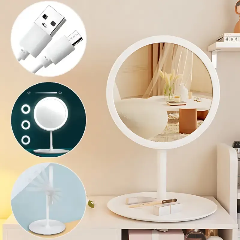 Дзеркало для макіяжу, дзеркало косметичне з LED з яскравим лід підсвічуванням, вбудованим акумулятором, біле