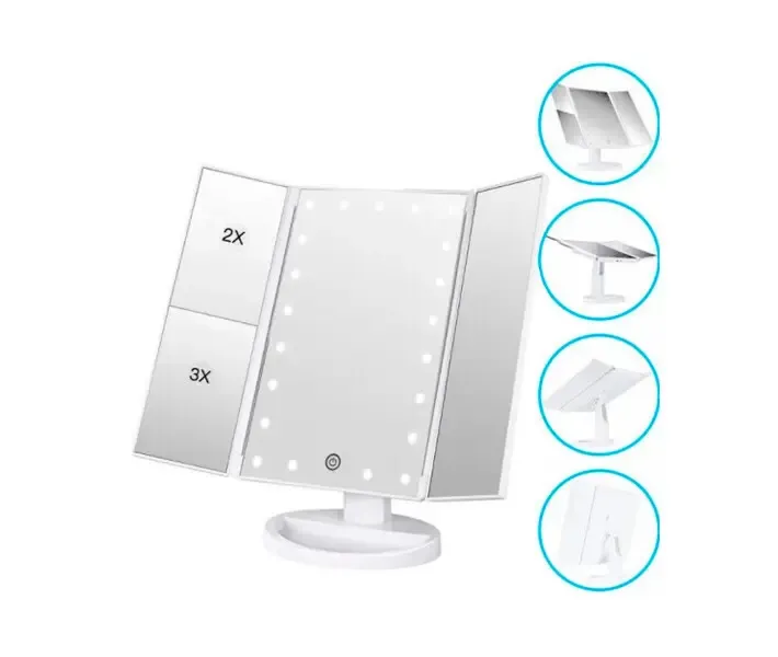 Дзеркало настільне потрійне косметичне з підсвічуванням для макіяжу 22 LED