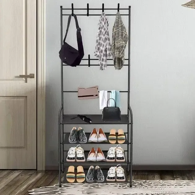 Залізна вішалка для одягу + підставка для взуття, 2 в одному, 4 полиці "Multi-functional shoe and hat rack"